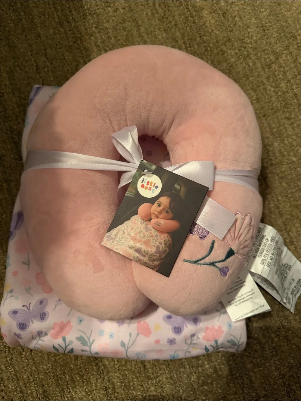 Little Me Pink Floral Infant Neck Pillow and Blanket Set